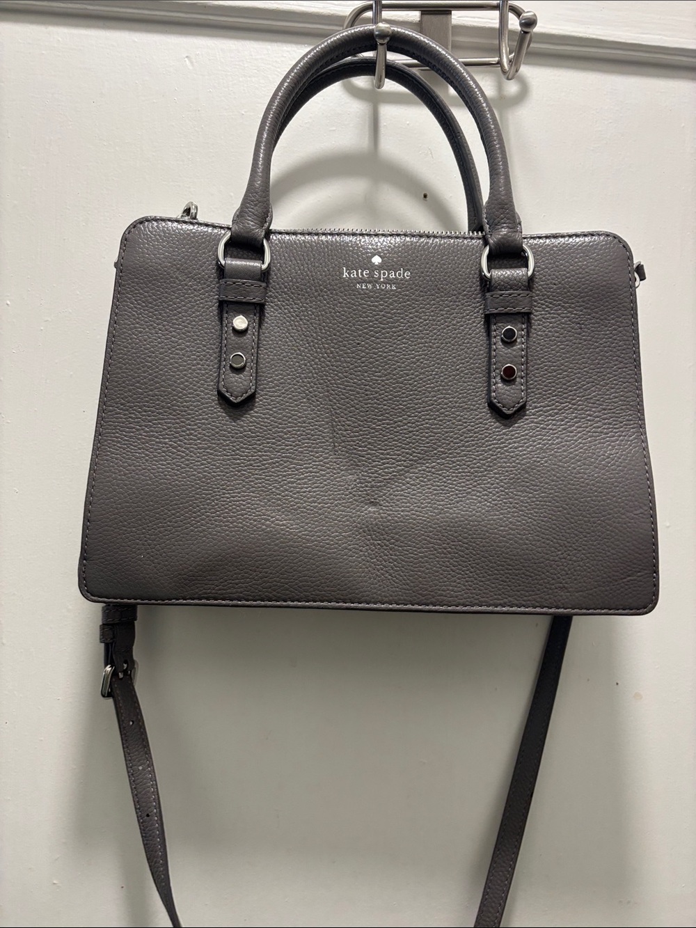 kate spade gray pebbled leather satchel with strap